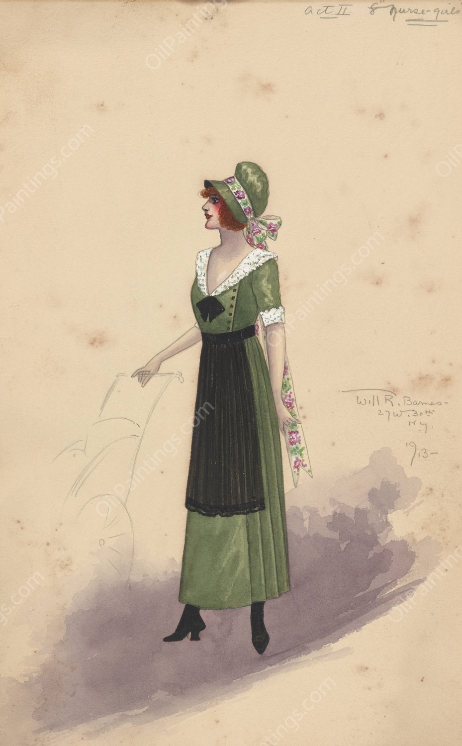 Act II-8 Nurse Girls  by Will R. Barnes - Hand-Painted Oil Painting Reproduction