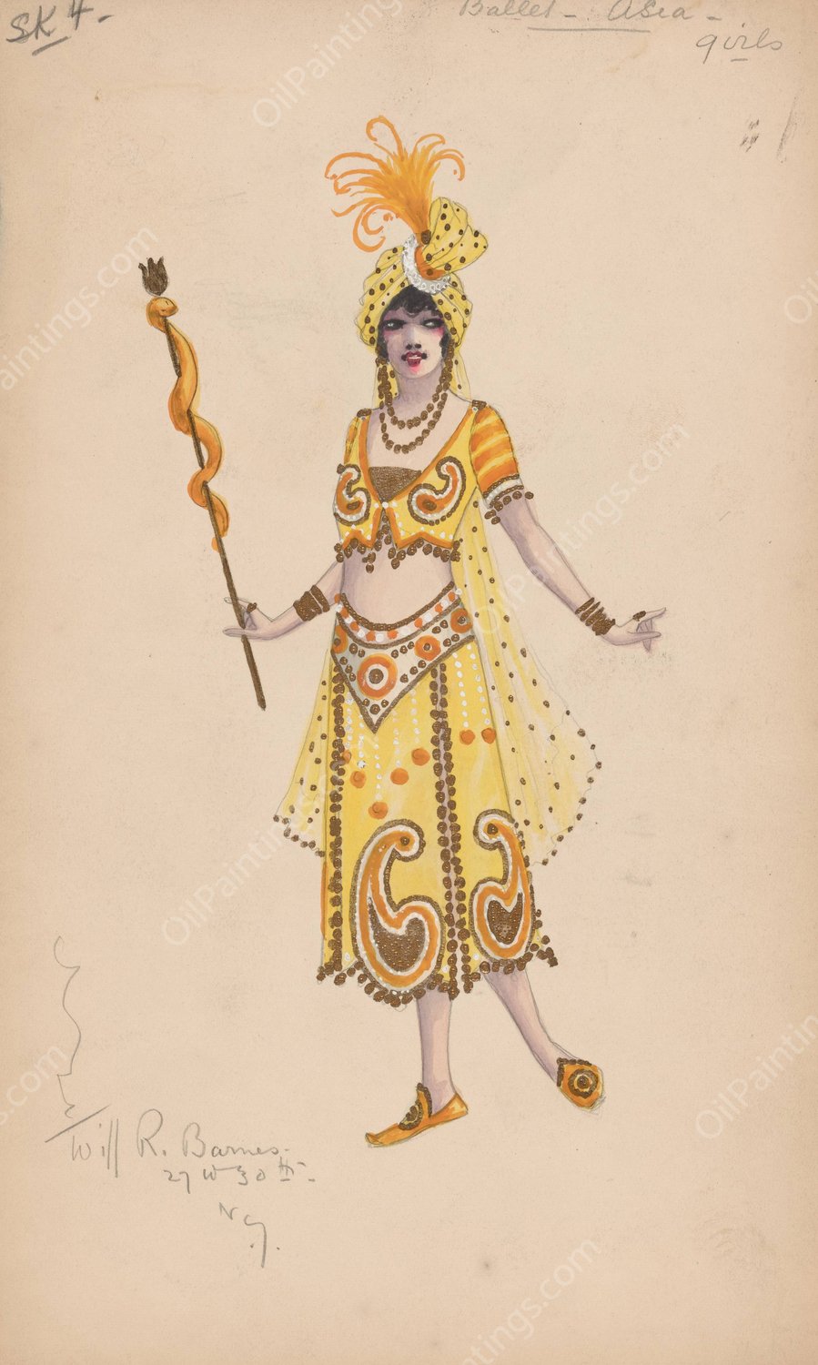 Ballet-Asia-Girls, SK4  by Will R. Barnes - Hand-Painted Oil Painting Reproduction