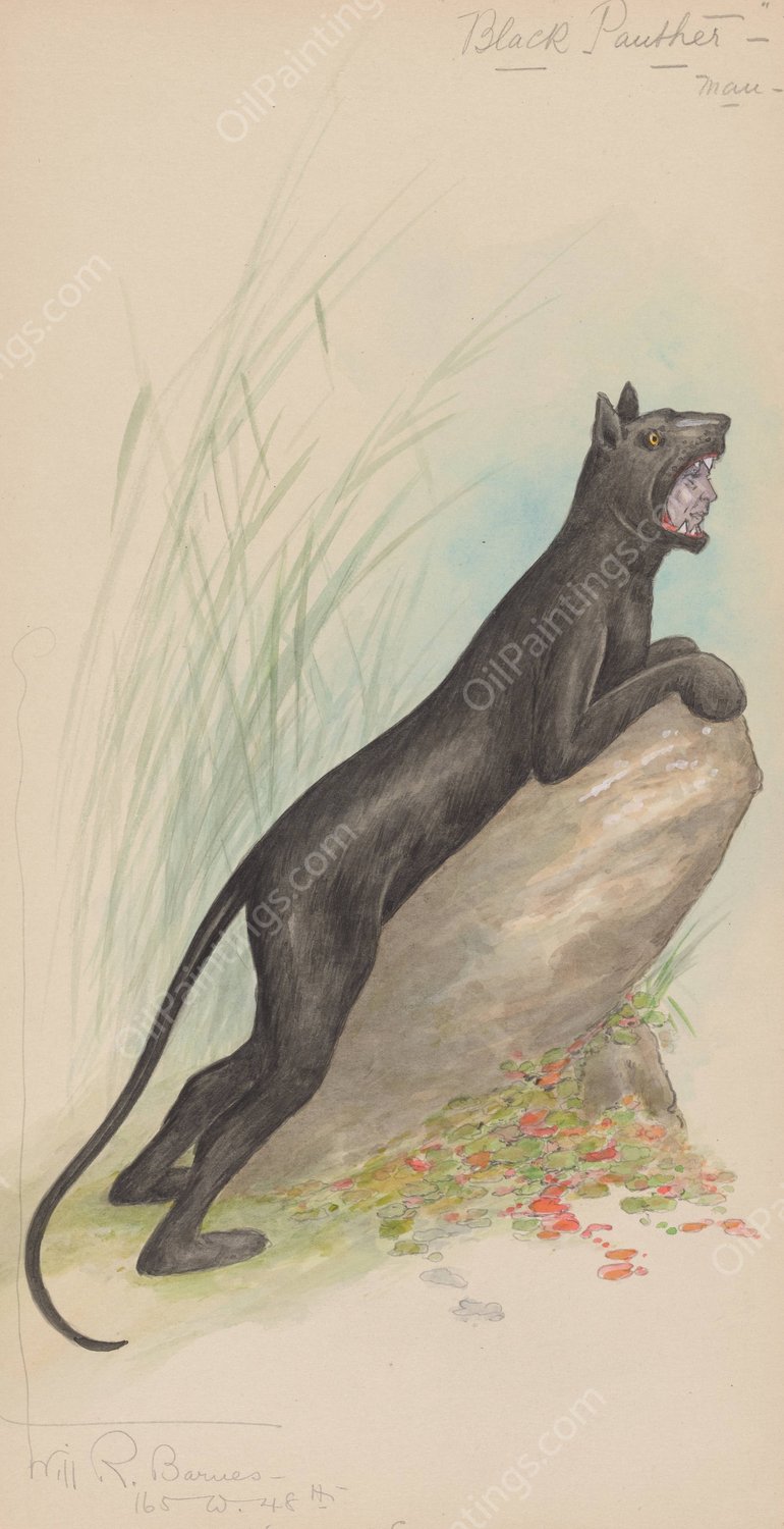 Black Panther-Man  by Will R. Barnes - Hand-Painted Oil Painting Reproduction