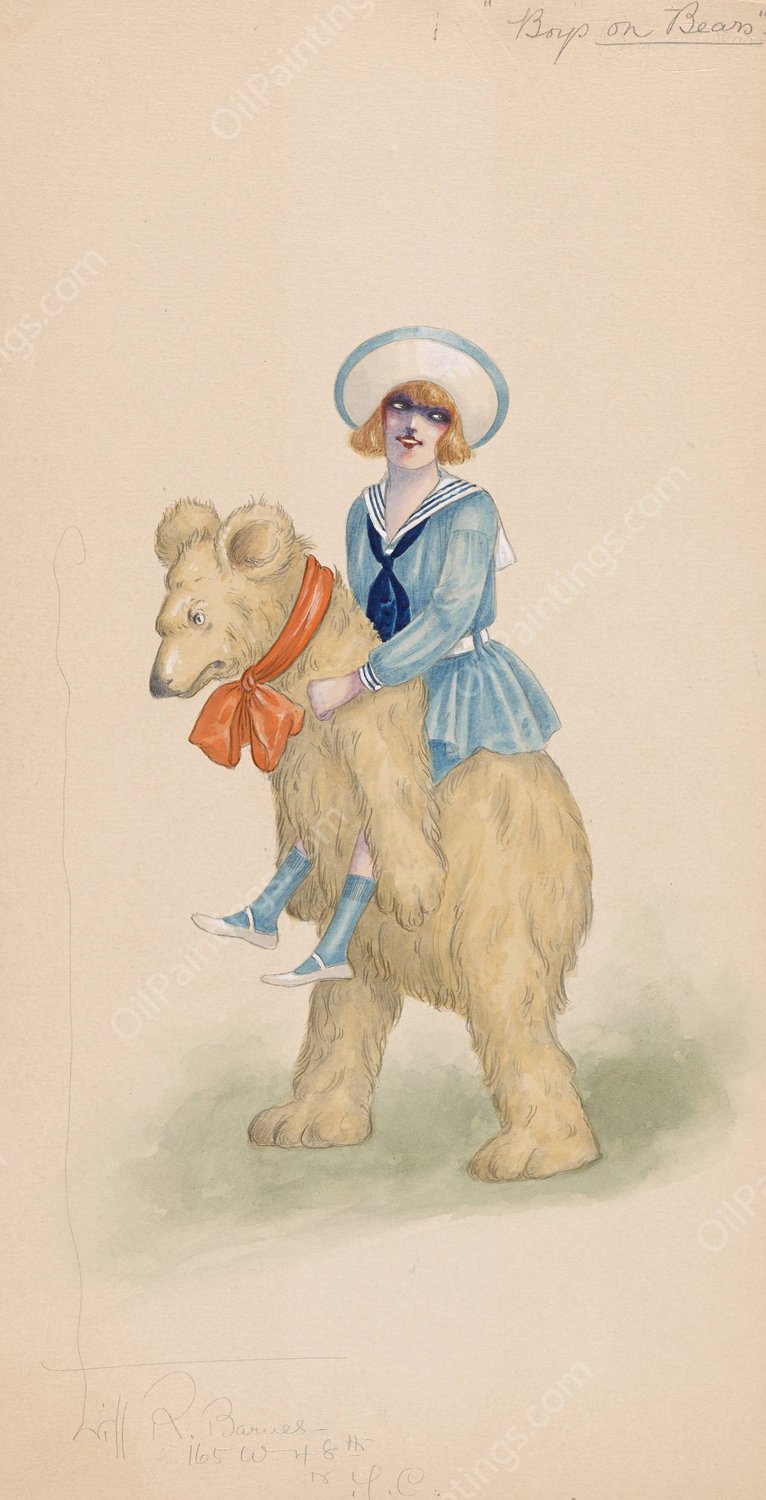 Boys on Bears  by Will R. Barnes - Hand-Painted Oil Painting Reproduction