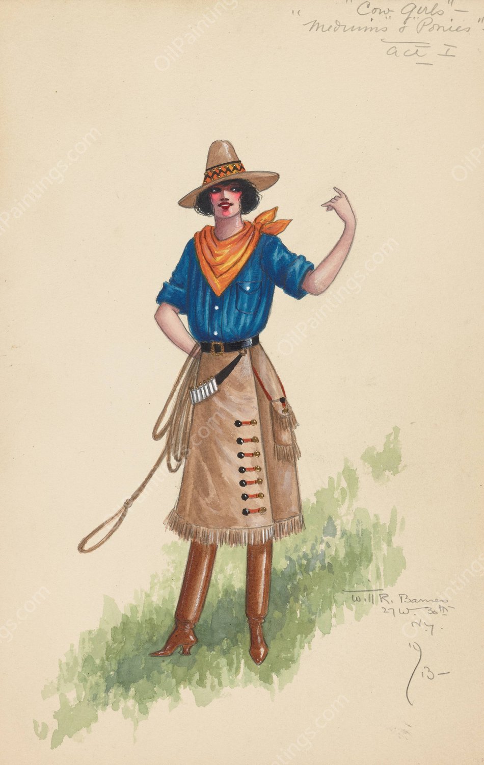 Cow Girls-Act I  by Will R. Barnes - Hand-Painted Oil Painting Reproduction