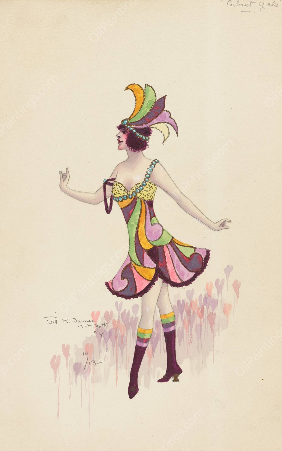 Cubist Girls  by Will R. Barnes - Hand-Painted Oil Painting Reproduction