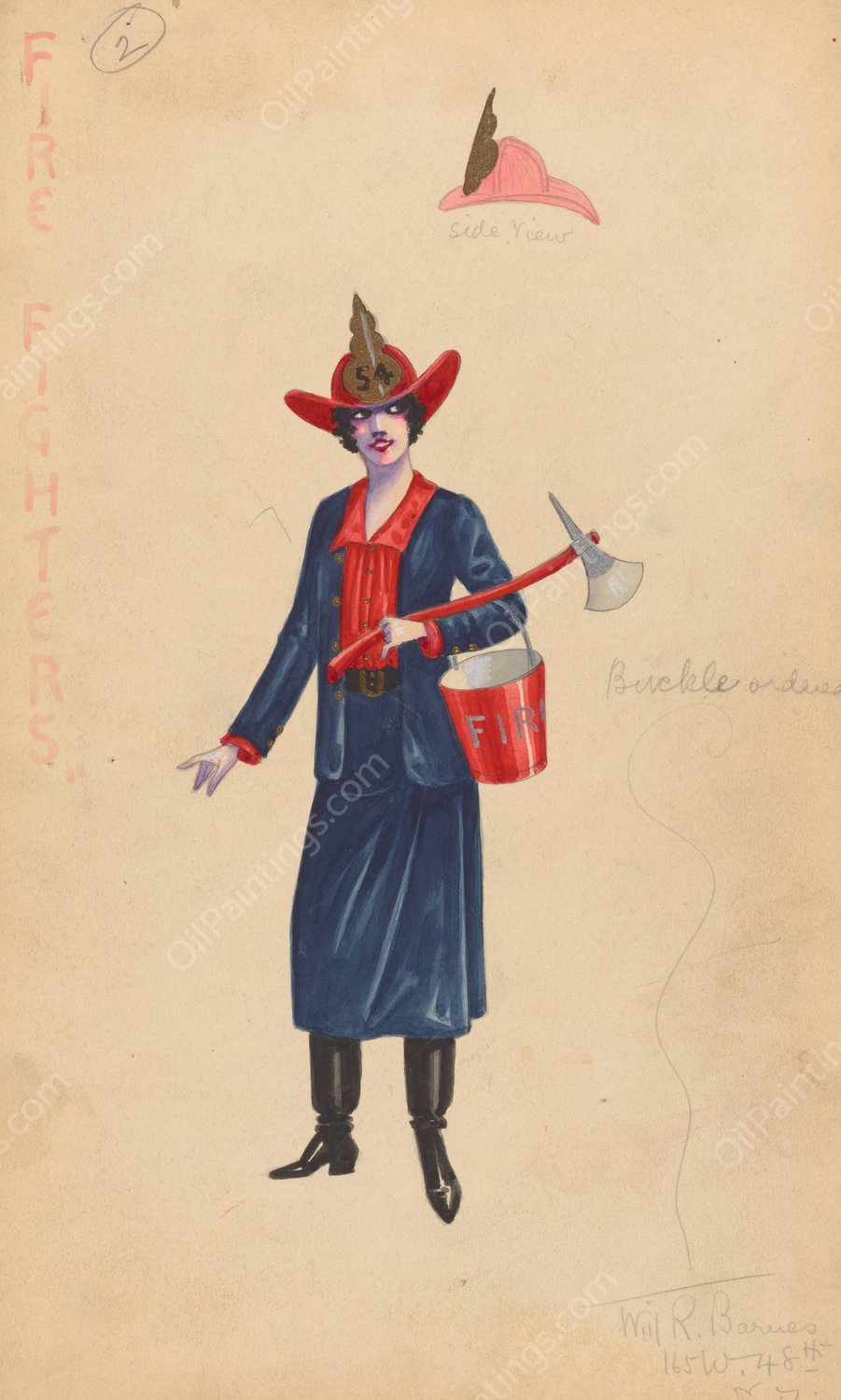 Fire Fighters, 2  by Will R. Barnes - Hand-Painted Oil Painting Reproduction