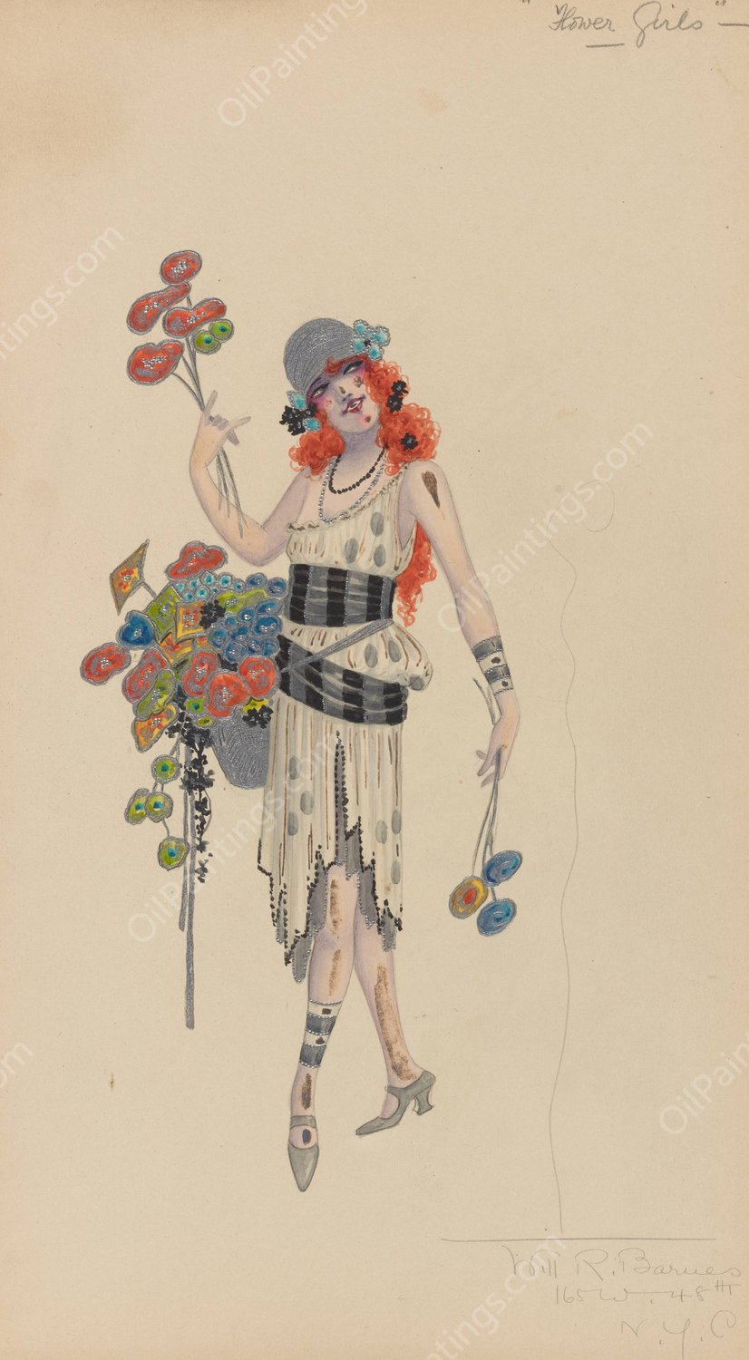 Flower Girls  by Will R. Barnes - Hand-Painted Oil Painting Reproduction