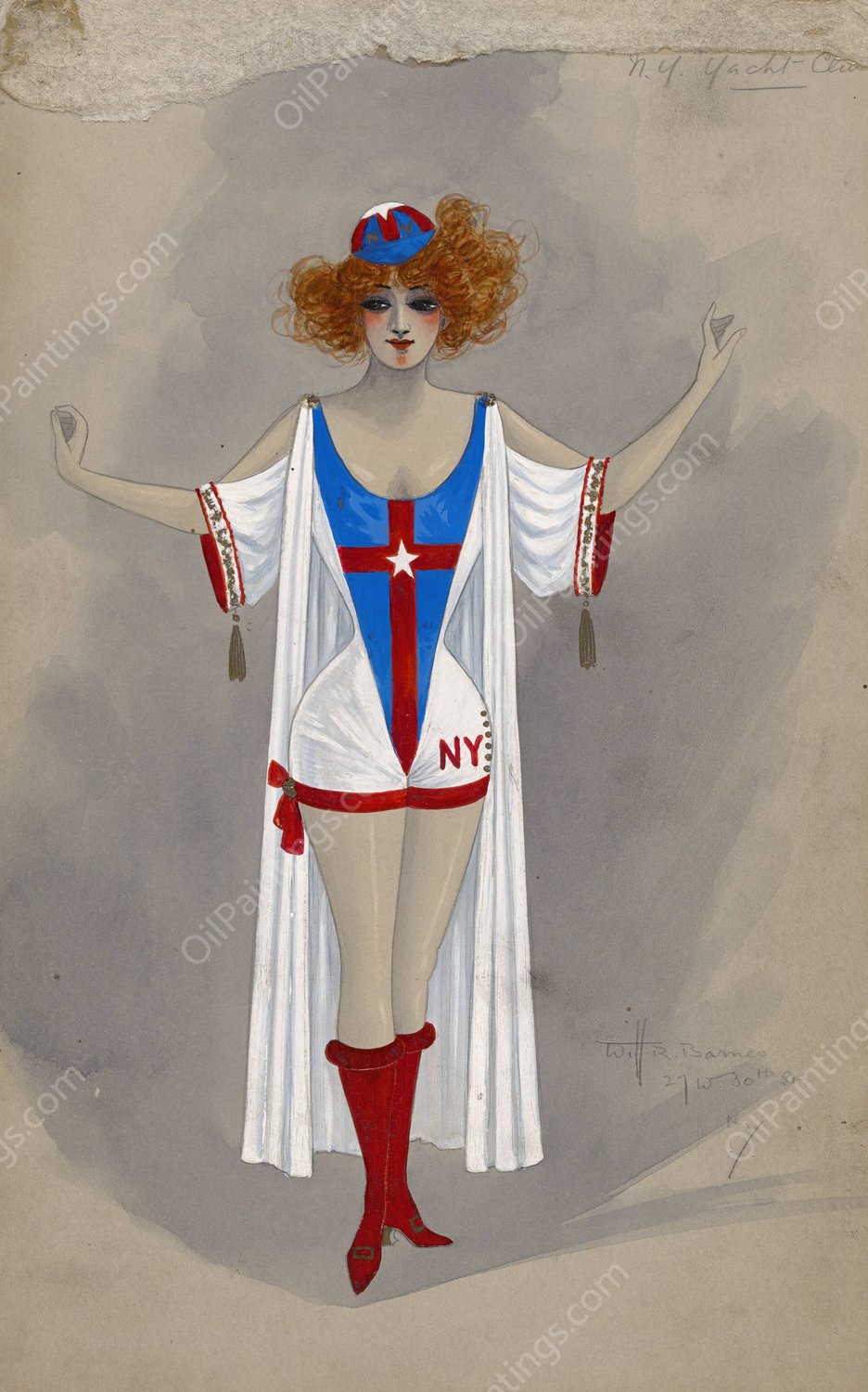 N.Y. Yacht Club  by Will R. Barnes - Hand-Painted Oil Painting Reproduction