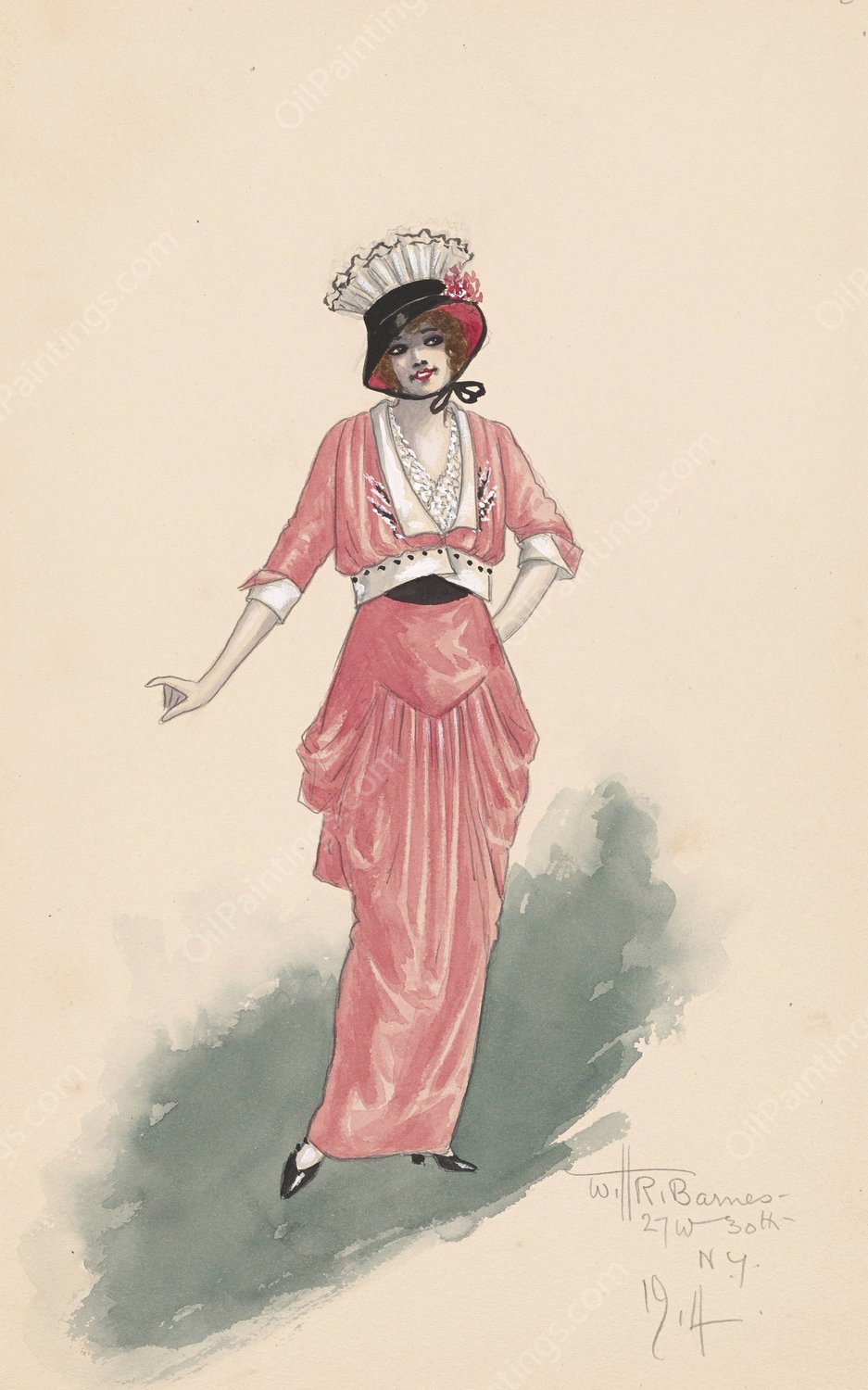 Old Rose; Black and White  by Will R. Barnes - Hand-Painted Oil Painting Reproduction