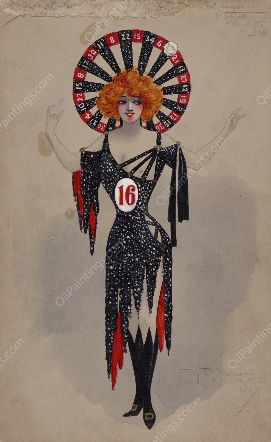 S-Act II-8 Black Roulette Girls  by Will R. Barnes - Hand-Painted Oil Painting Reproduction