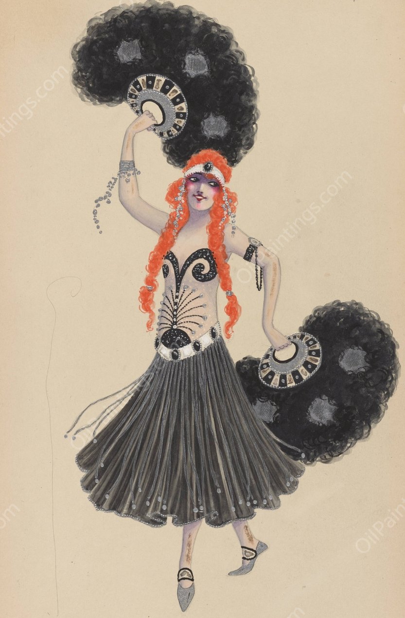 Set of Fan Dancers-Girls  by Will R. Barnes - Hand-Painted Oil Painting Reproduction