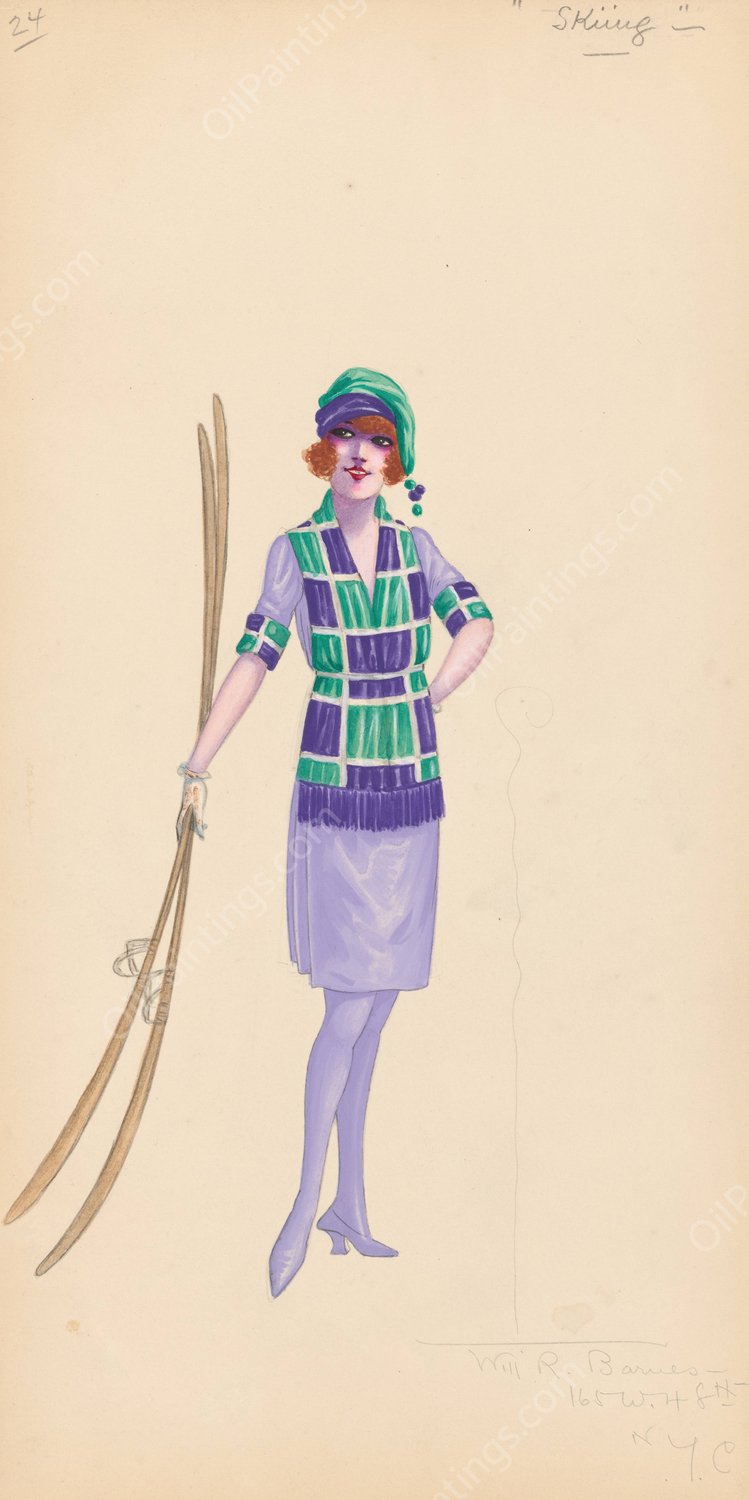 Skiing, 24  by Will R. Barnes - Hand-Painted Oil Painting Reproduction