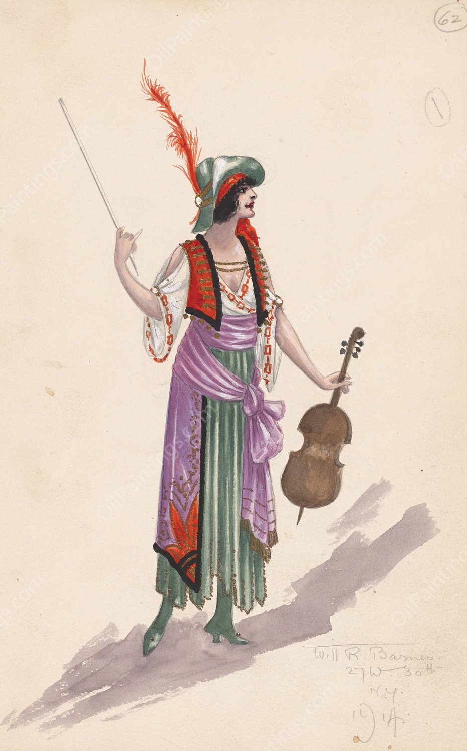 Violin Girl; Act II, 62  by Will R. Barnes - Hand-Painted Oil Painting Reproduction