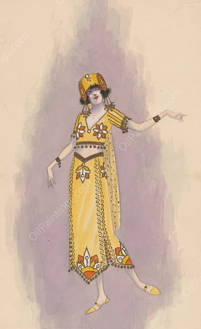 Woman's costume; Long yellow skirt, 4  by Will R. Barnes - Hand-Painted Oil Painting Reproduction