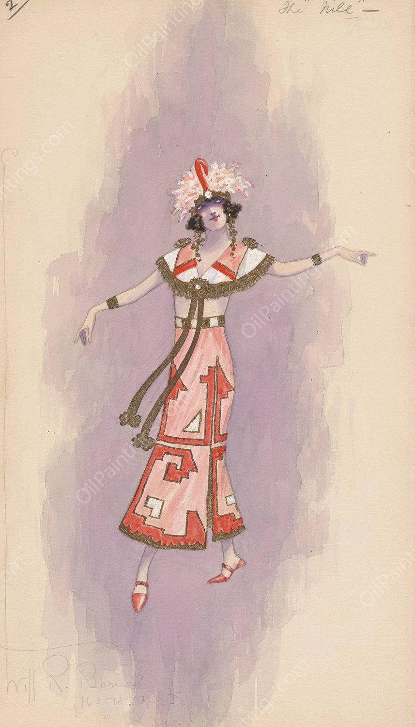 Woman's costume; Pink dress, 2  by Will R. Barnes - Hand-Painted Oil Painting Reproduction