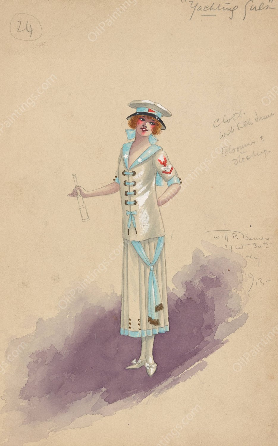 Yachting Girls  by Will R. Barnes - Hand-Painted Oil Painting Reproduction