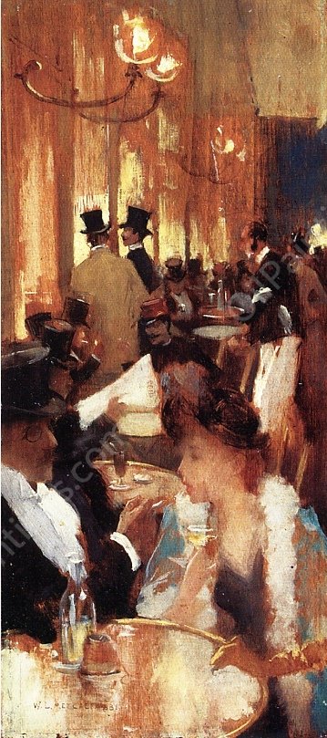 Au Cafe by Willard Leroy Metcalf - Hand-Painted Oil Painting Reproduction