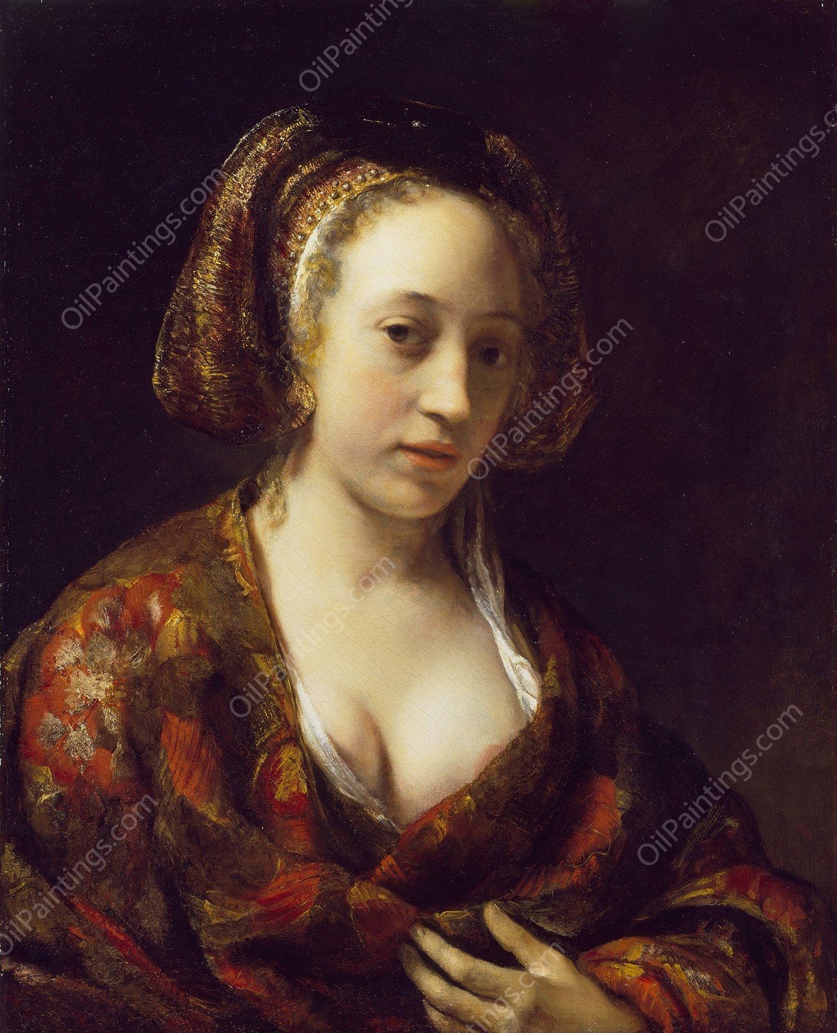 Young Woman in a Brocade Gown  by Willem Drost - Hand-Painted Oil Painting Reproduction