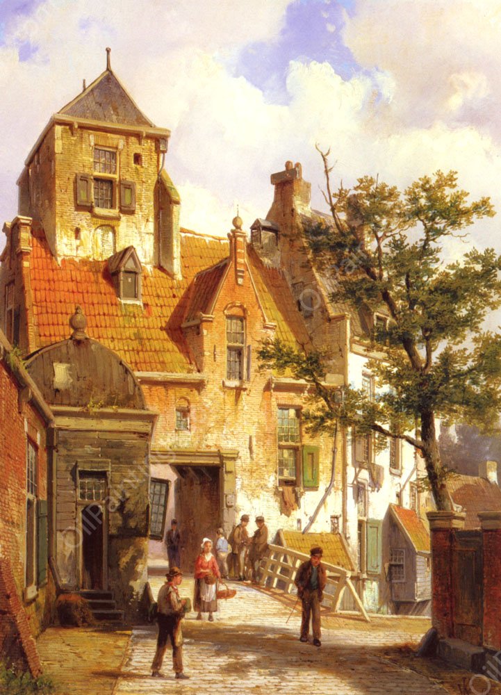 A Street Scene in Haarlem by Willem Koekkoek - Hand-Painted Oil Painting Reproduction