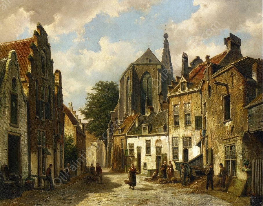A Street Scene in Holland by Willem Koekkoek - Hand-Painted Oil Painting Reproduction