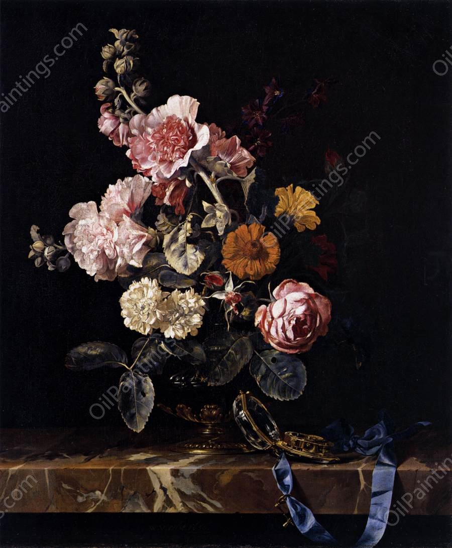 Vase of Flowers with Pocket Watch by Willem Van Aelst - Hand-Painted Oil Painting Reproduction