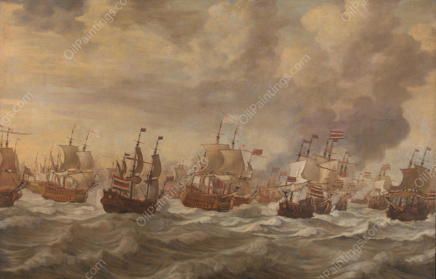 Episode from the Four Days' Naval Battle  by Willem Van De Velde The Elder - Hand-Painted Oil Painting Reproduction