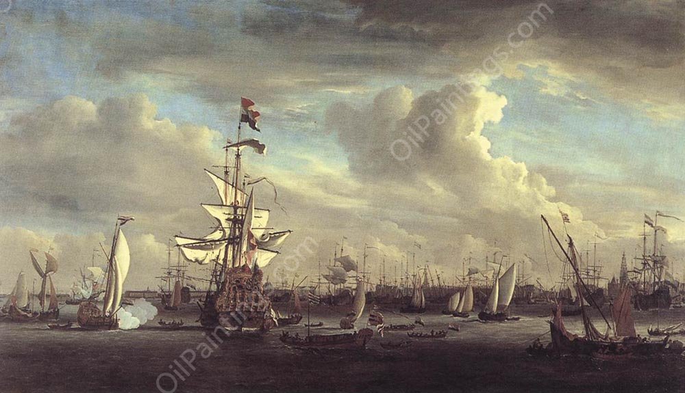 The Gouden Leeuw Before Amsterdam by Willem Van De Velde The Elder - Hand-Painted Oil Painting Reproduction