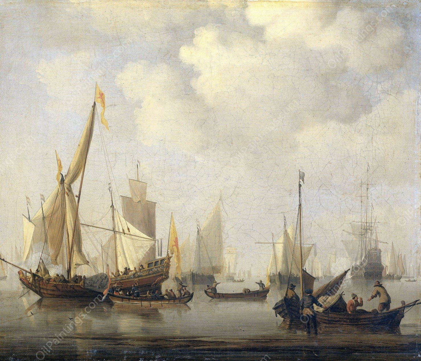 A Calm at Sea  by Willem Van De Velde The Younger - Hand-Painted Oil Painting Reproduction