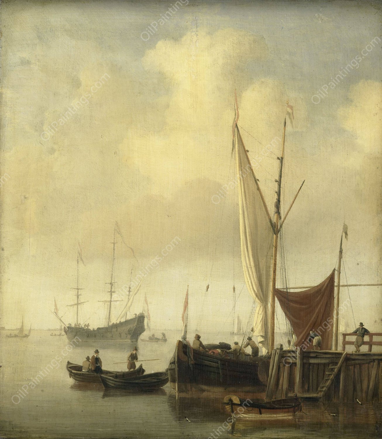 A Harbor  by Willem Van De Velde The Younger - Hand-Painted Oil Painting Reproduction