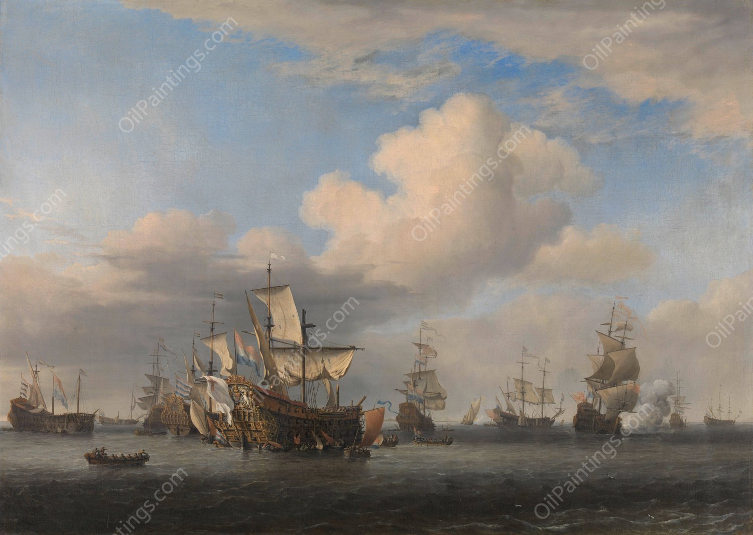 Captured English Ships after the Four Days' Battle  by Willem Van De Velde The Younger - Hand-Painted Oil Painting Reproduction