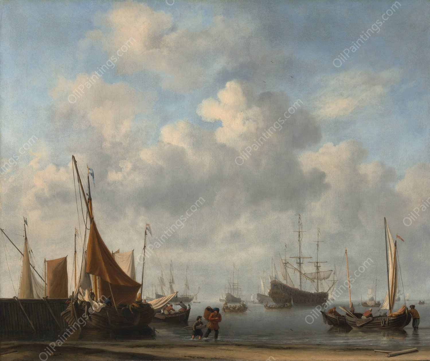 Entrance to a Dutch Port  by Willem Van De Velde The Younger - Hand-Painted Oil Painting Reproduction