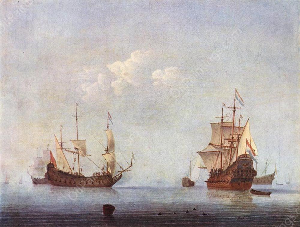 Marine Landscape by Willem Van De Velde The Younger - Hand-Painted Oil Painting Reproduction