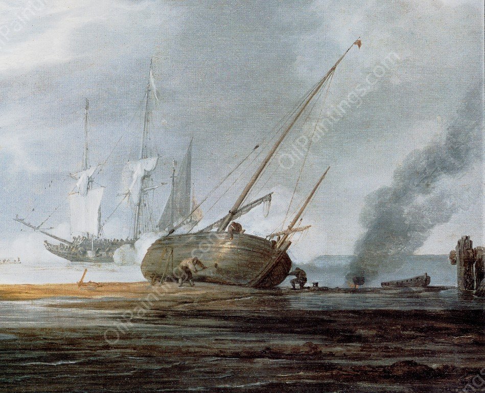 Seascape Detail #1 by Willem Van De Velde The Younger - Hand-Painted Oil Painting Reproduction