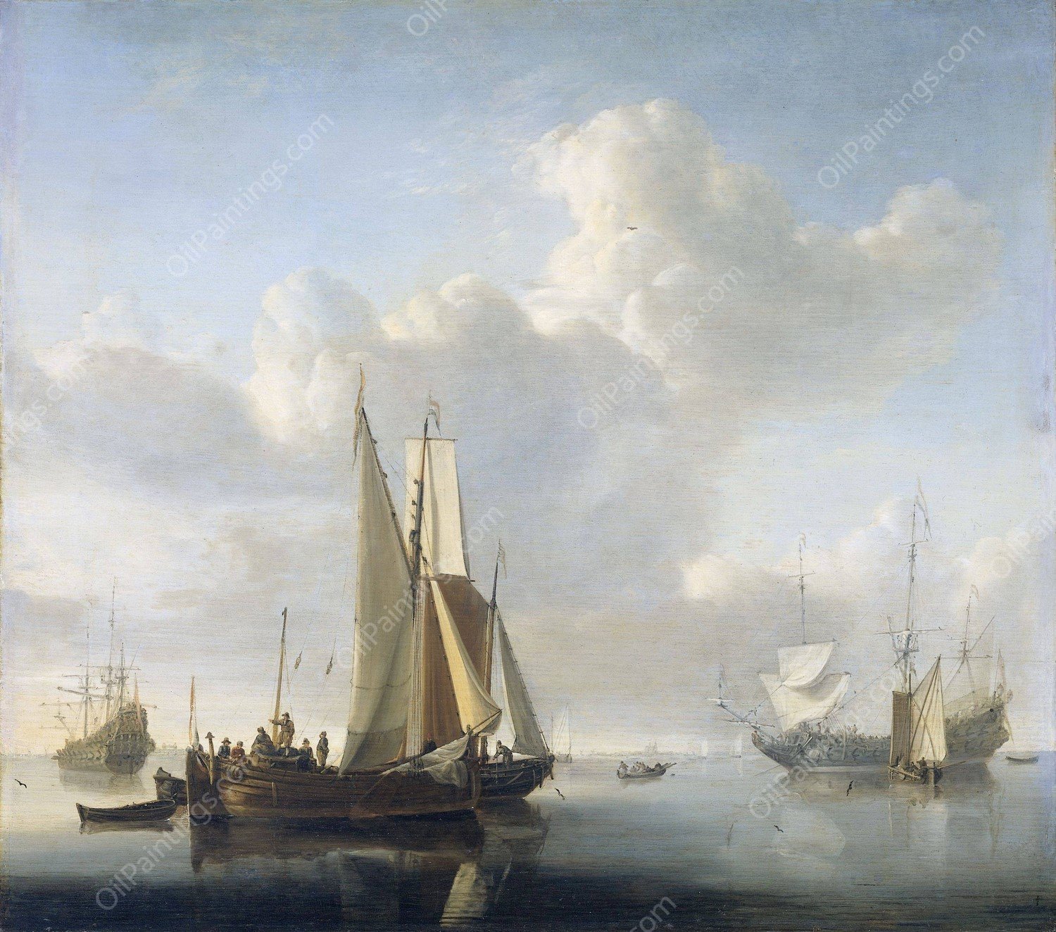 Ships before the Coast  by Willem Van De Velde The Younger - Hand-Painted Oil Painting Reproduction