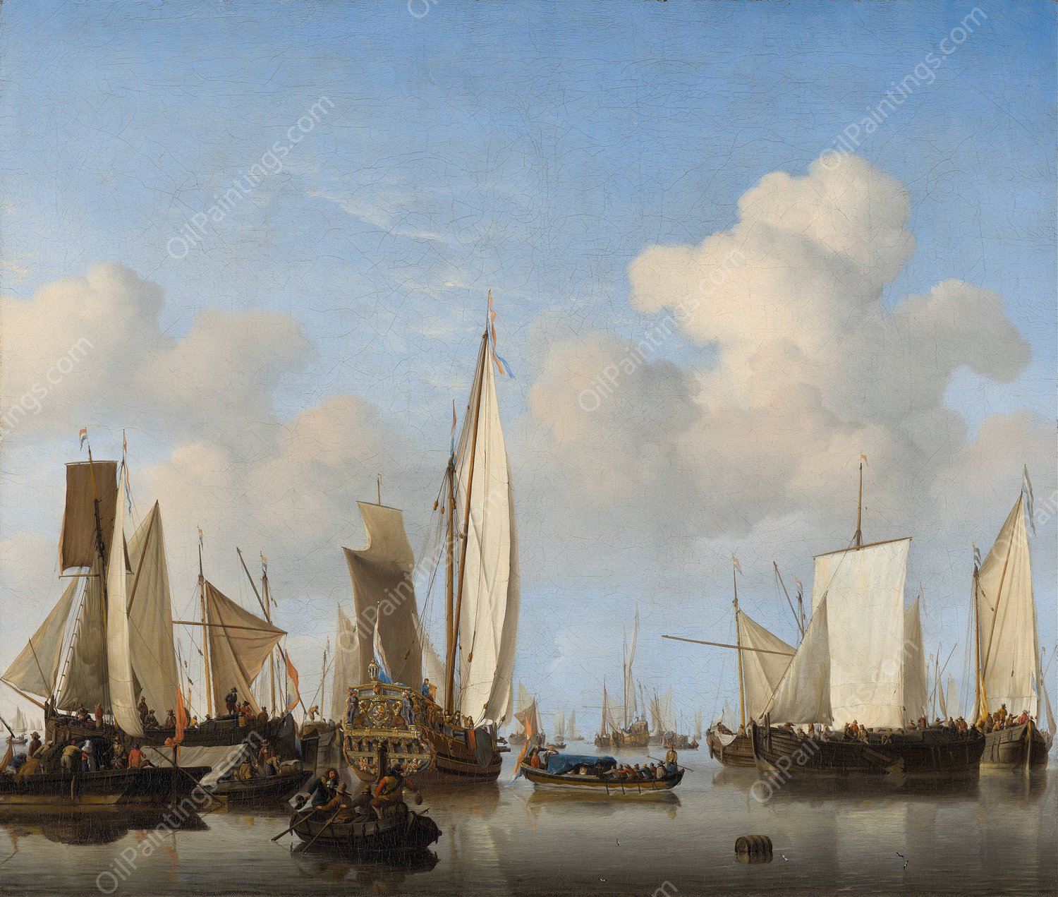 Ships in the Roads  by Willem Van De Velde The Younger - Hand-Painted Oil Painting Reproduction