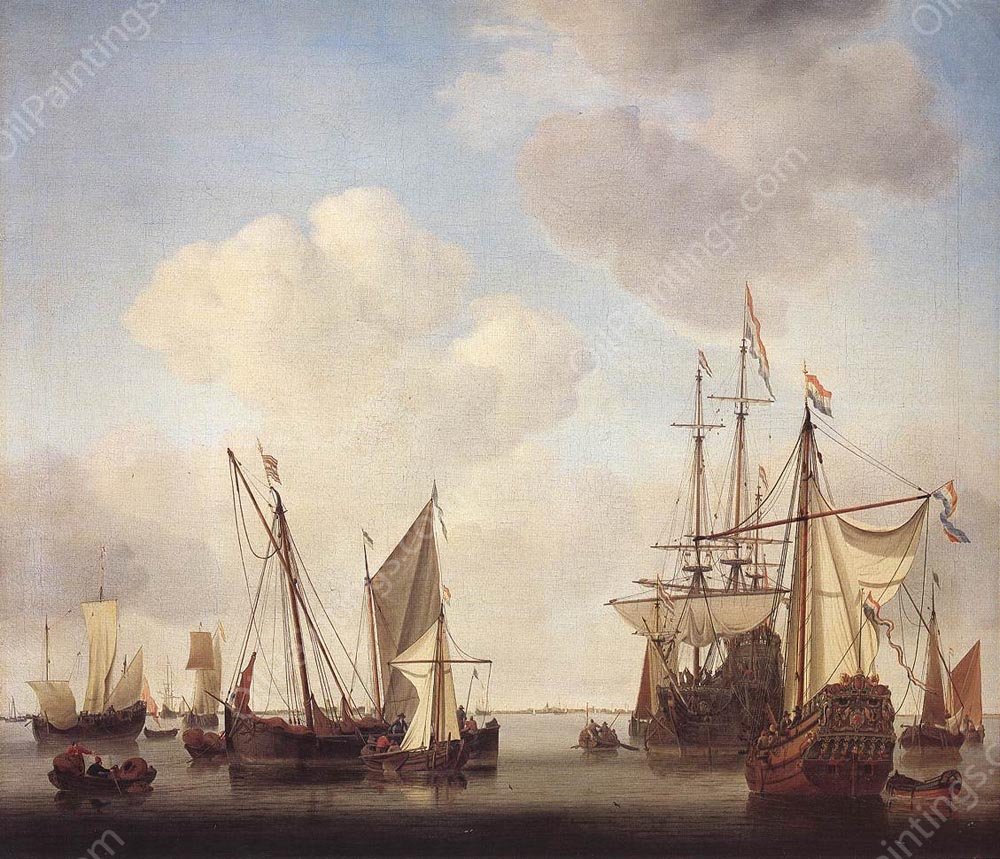 Warships at Amsterdam by Willem Van De Velde The Younger - Hand-Painted Oil Painting Reproduction