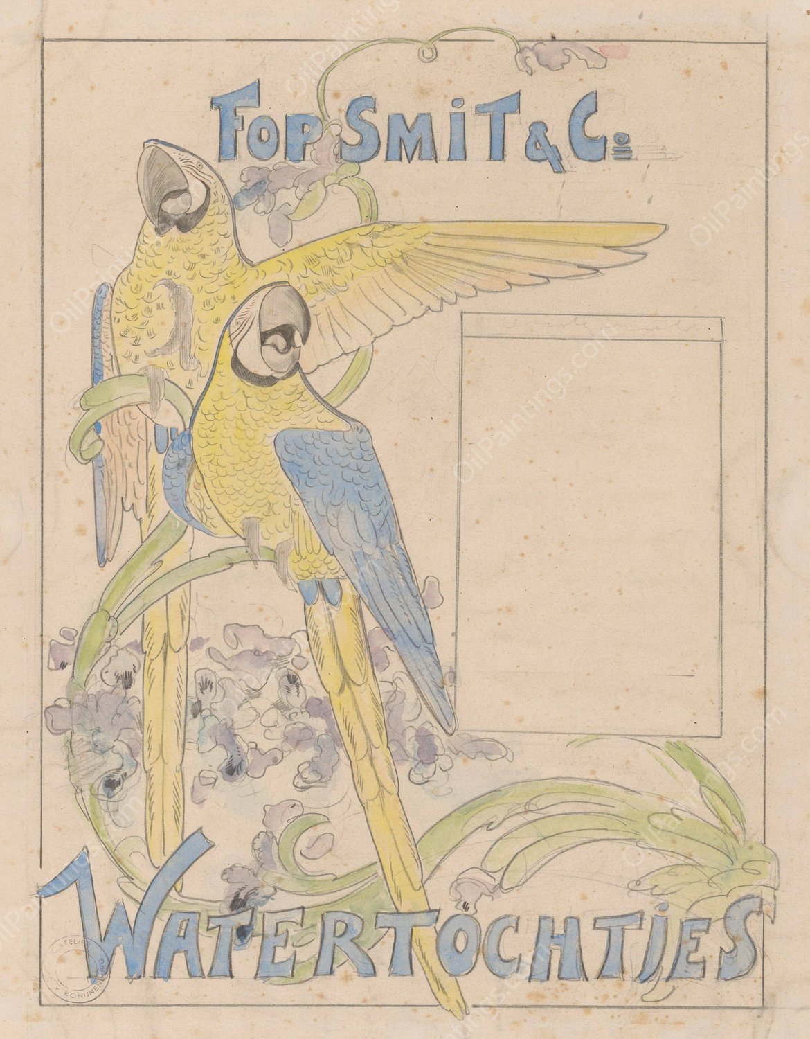 Twee papegaaien en bloemen  by Willem Van Konijnenburg - Hand-Painted Oil Painting Reproduction