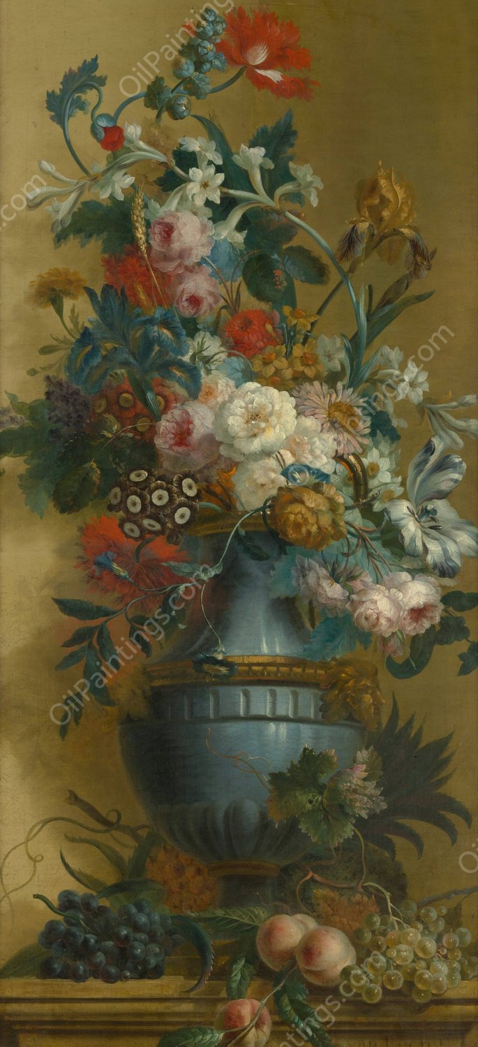 Flowers in a Blue Vase  by Willem Van Leen - Hand-Painted Oil Painting Reproduction