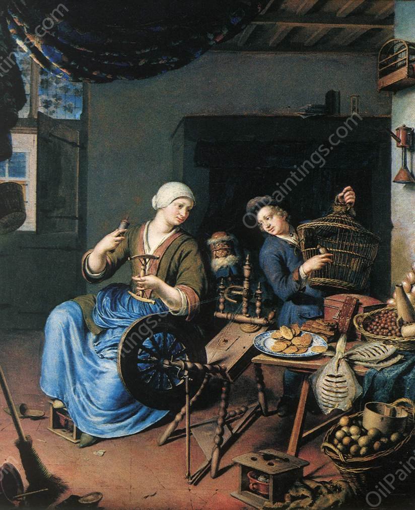 The Spinner by Willem Van Mieris - Hand-Painted Oil Painting Reproduction