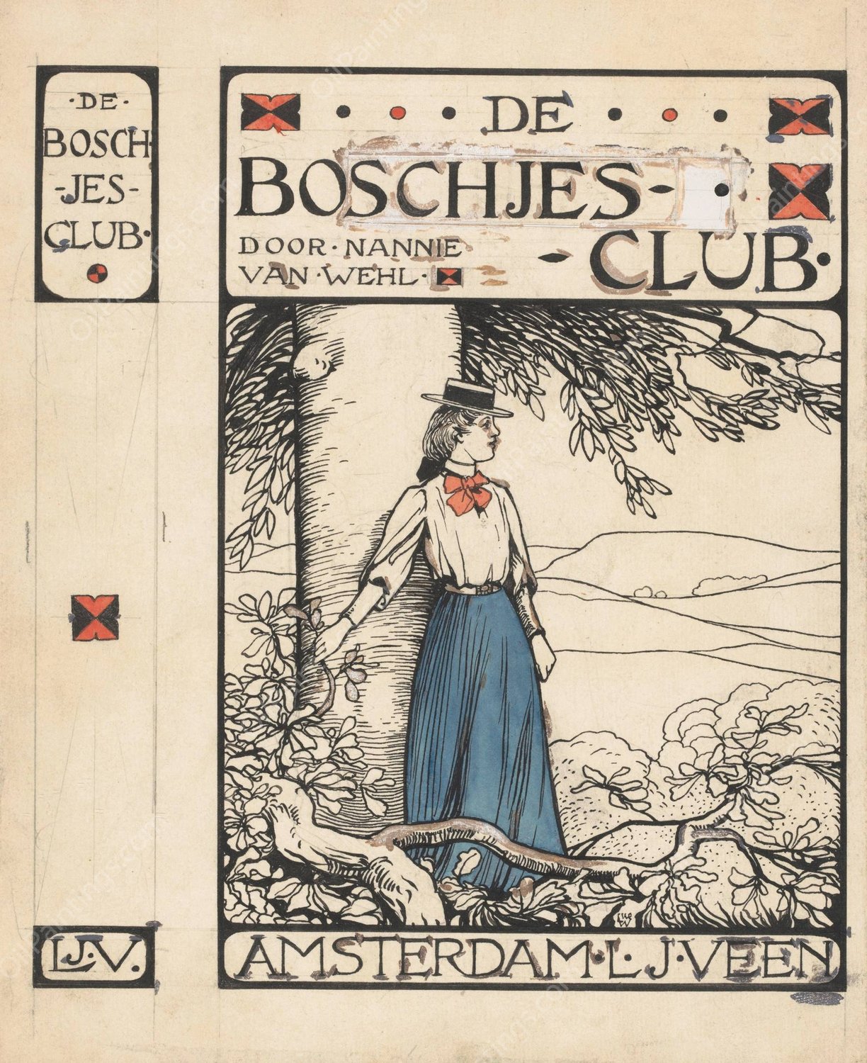 Bandontwerp voor; Nannie van Wehl, De Boschjes-club, 1905  by Willem Wenckebach - Hand-Painted Oil Painting Reproduction