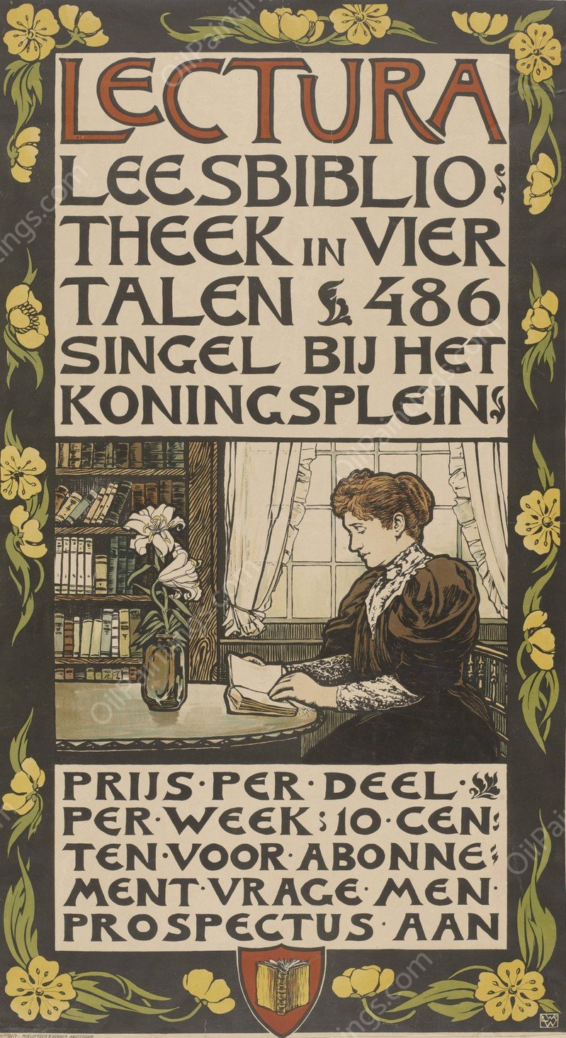 Lectura Leesbibliotheek in vier talen. 486 Singel bij het Koningsplein  by Willem Wenckebach - Hand-Painted Oil Painting Reproduction