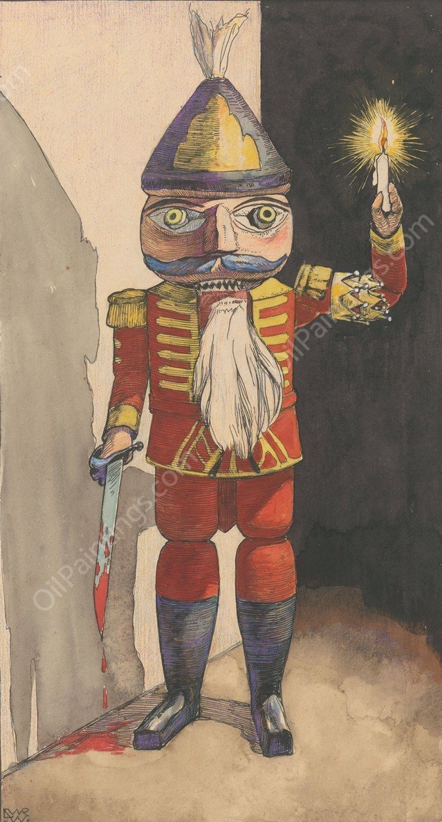 Notenkraker met een kaars en bloederig zwaard  by Willem Wenckebach - Hand-Painted Oil Painting Reproduction