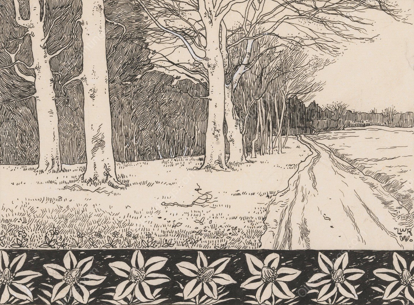 Pad langs de rand van een bos  by Willem Wenckebach - Hand-Painted Oil Painting Reproduction