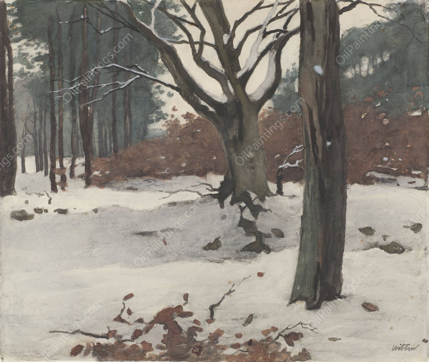Bomen in de sneeuw  by Willem Witsen - Hand-Painted Oil Painting Reproduction
