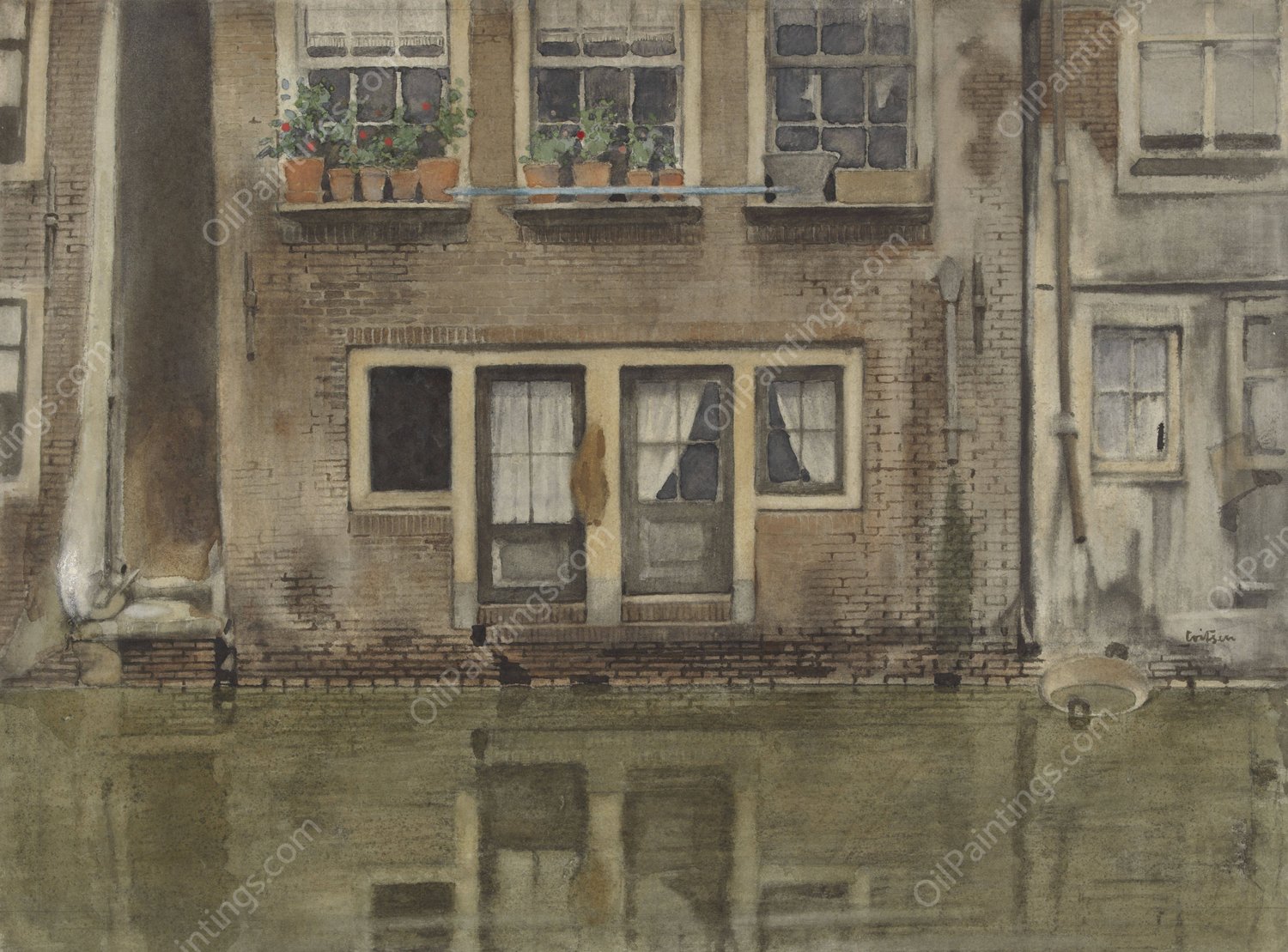 Huizen aan een gracht te Amsterdam  by Willem Witsen - Hand-Painted Oil Painting Reproduction