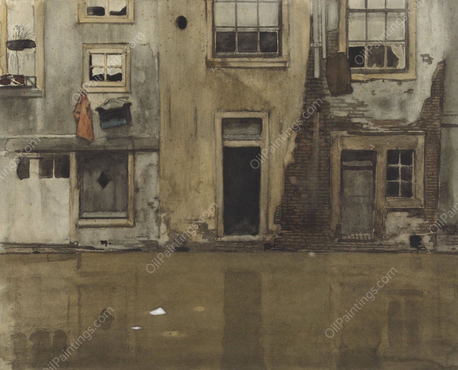 Huizen aan een gracht  by Willem Witsen - Hand-Painted Oil Painting Reproduction