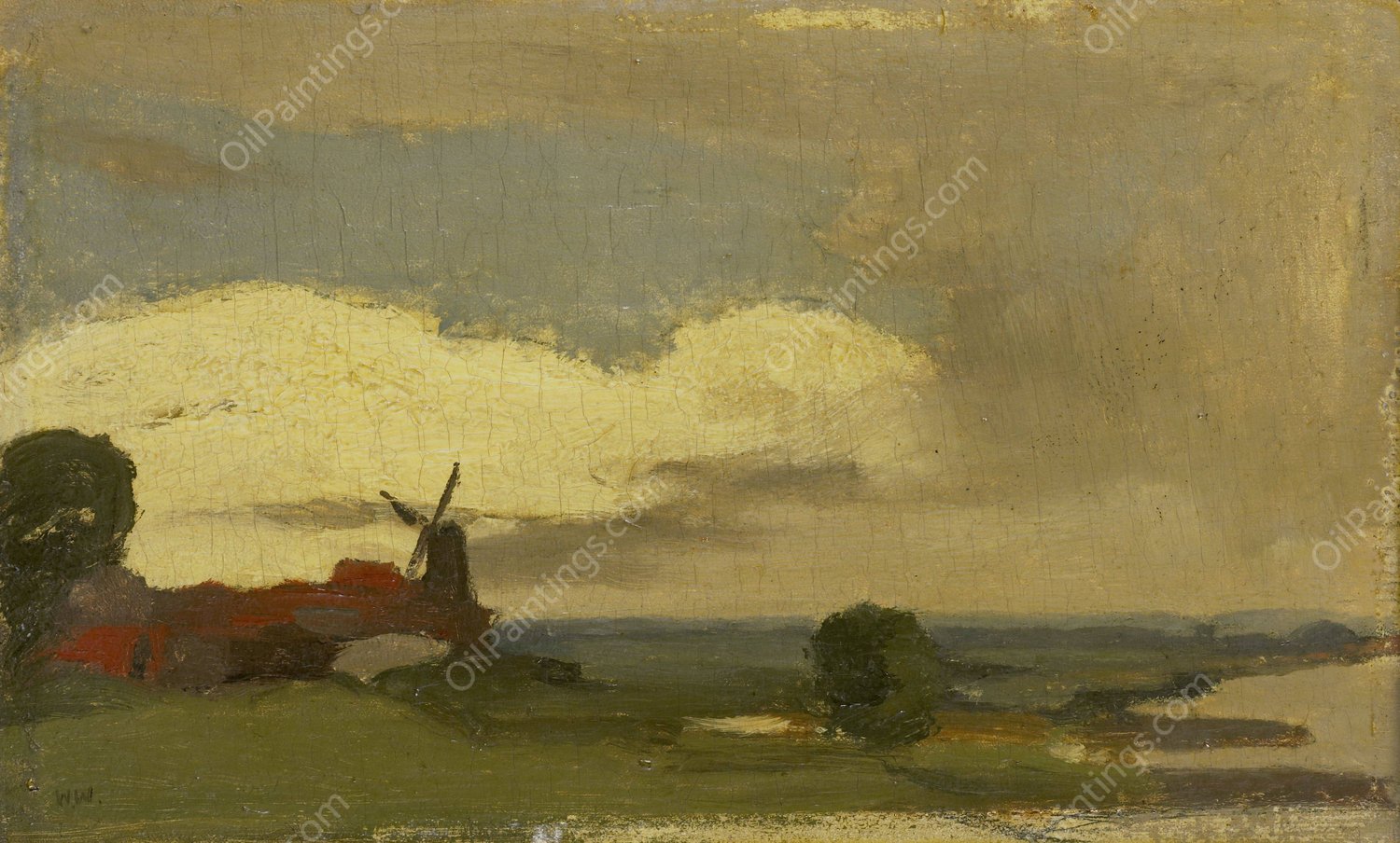Landschap met de molen van Wijk bij Duurstede  by Willem Witsen - Hand-Painted Oil Painting Reproduction