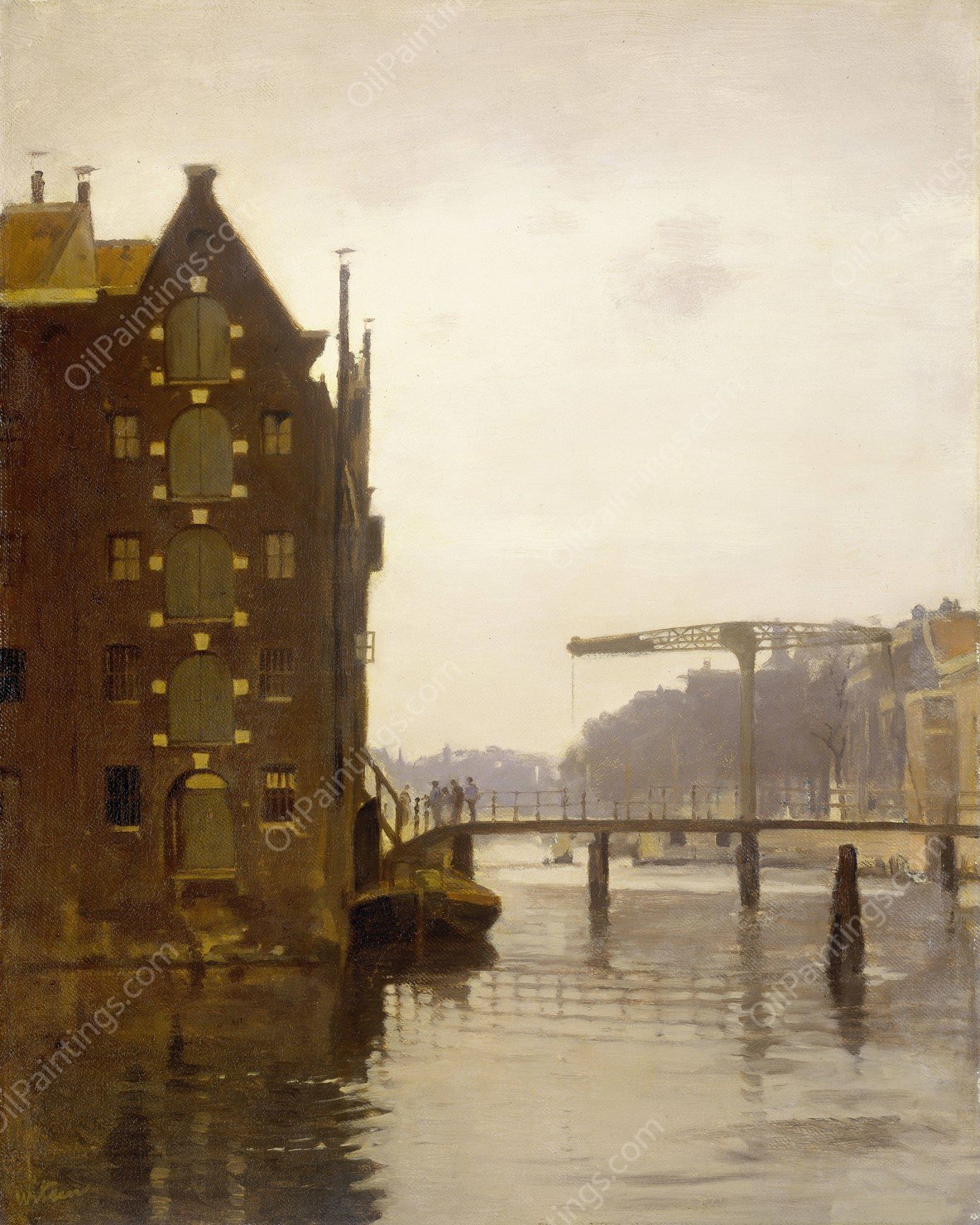 Pakhuizen aan een Amsterdamse gracht op Uilenburg  by Willem Witsen - Hand-Painted Oil Painting Reproduction