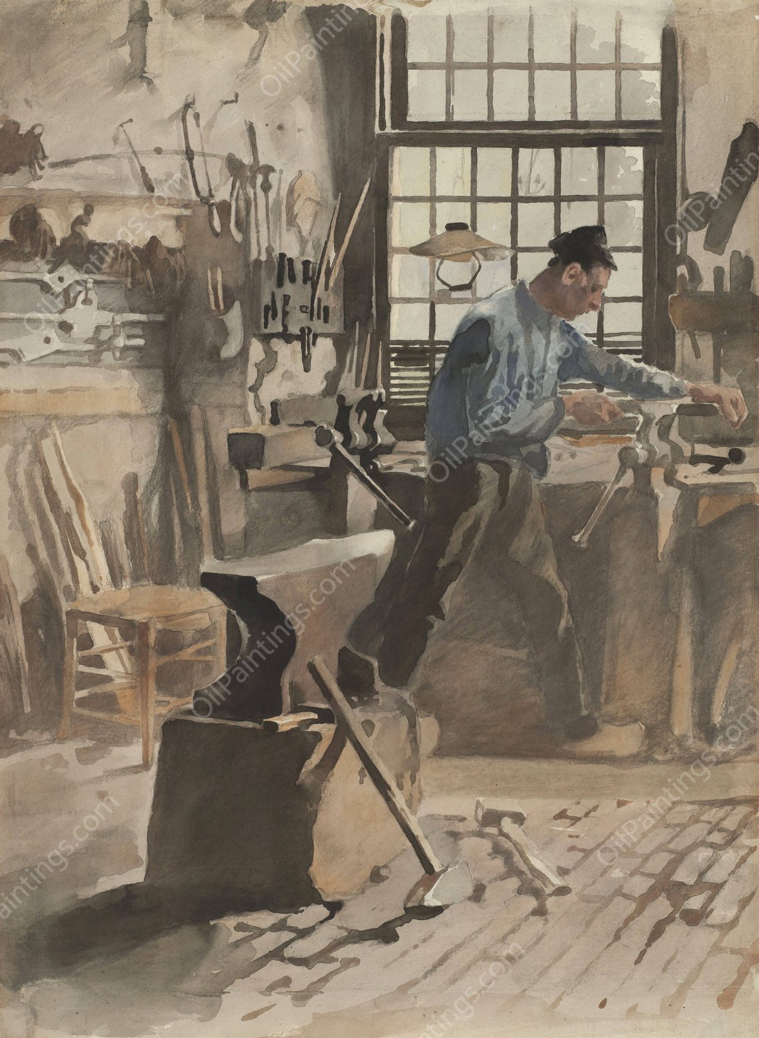 Smid aan het werk in zijn smidse  by Willem Witsen - Hand-Painted Oil Painting Reproduction