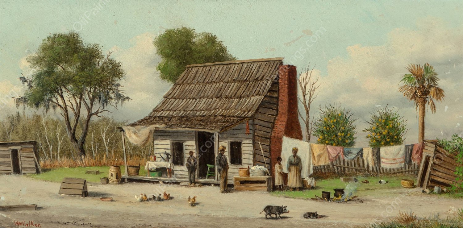 Cabin Scene  by William Aiken Walker - Hand-Painted Oil Painting Reproduction