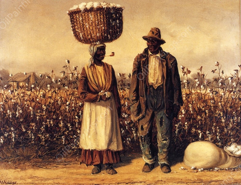 Negro Man and Woman with Cotton Field by William Aiken Walker - Hand-Painted Oil Painting Reproduction