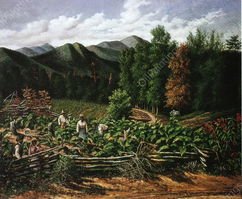 tobacco field painting Tobacco Field with Five Figures North Carolina