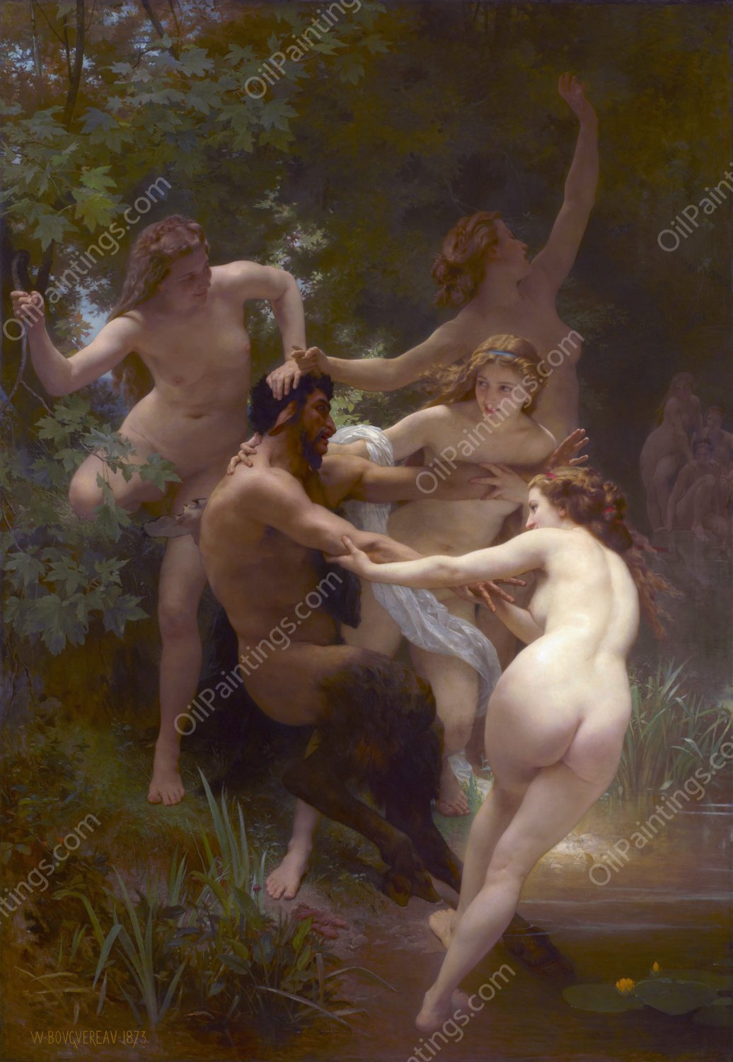 Nymphes et Satyre also known as Nymphs and Saytr by William-Adolphe Bouguereau - Hand-Painted Oil Painting Reproduction
